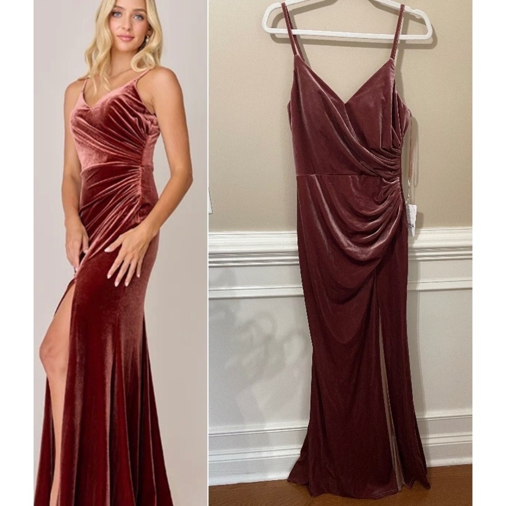 Revelry Rory Velvet Dress Dusty Rose Maxi Gown Size 6 Hoco Bridesmaid Event